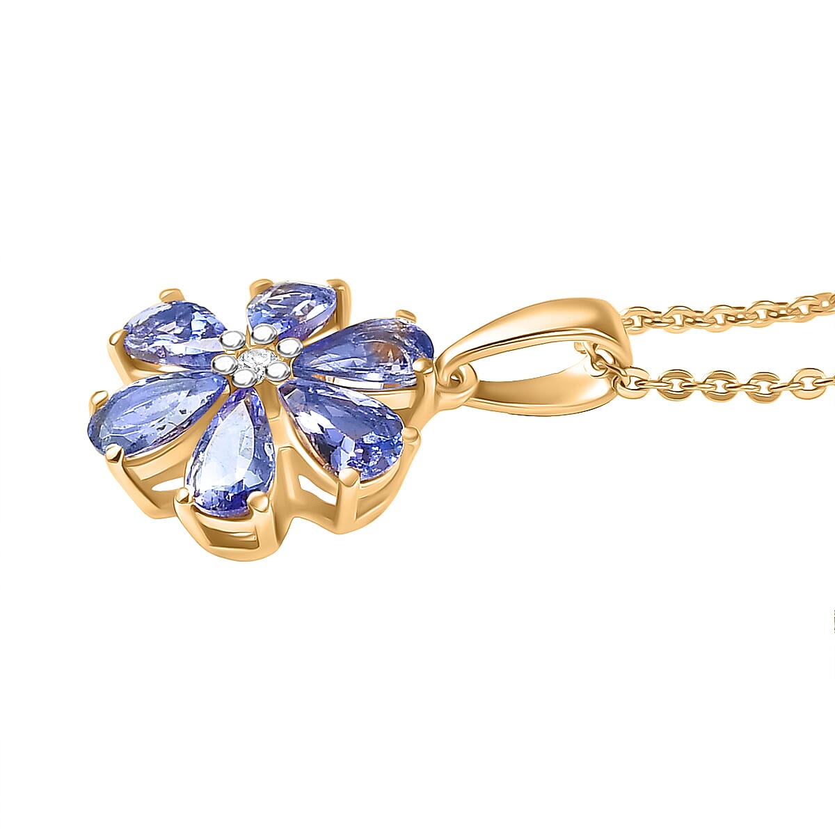 D'Joy Tanzanite &amp; White Zircon Pendant with Chain (Size 20) in 18K Yellow Gold Plated Sterling 1.20 Ct. 4430346 4