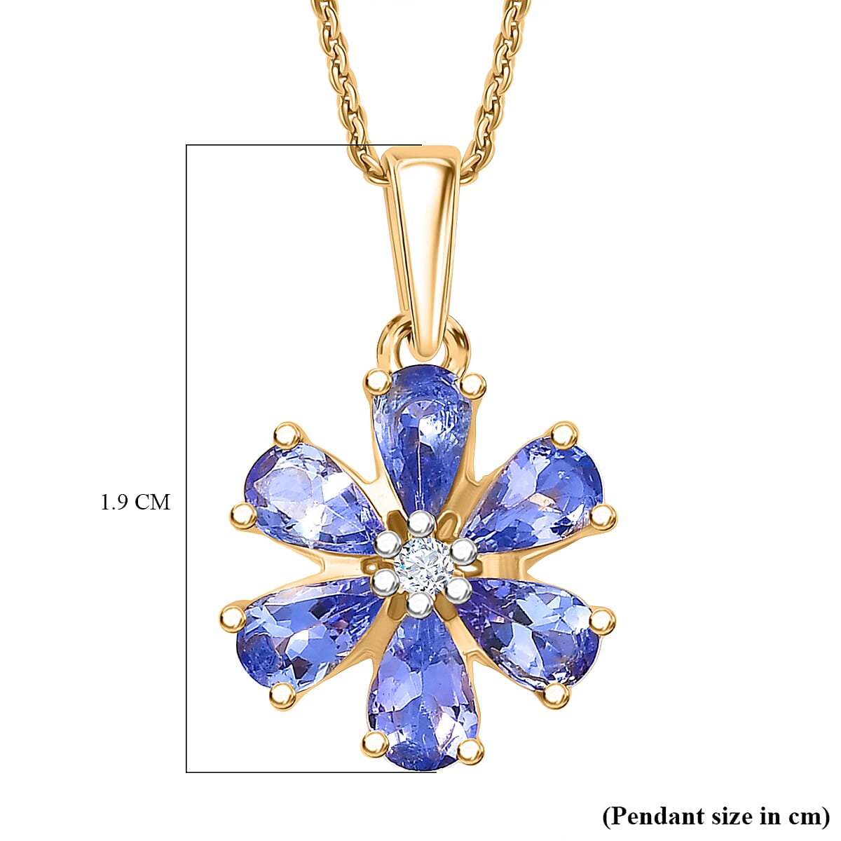 D'Joy Tanzanite &amp; White Zircon Pendant with Chain (Size 20) in 18K Yellow Gold Plated Sterling 1.20 Ct. 4430346 7