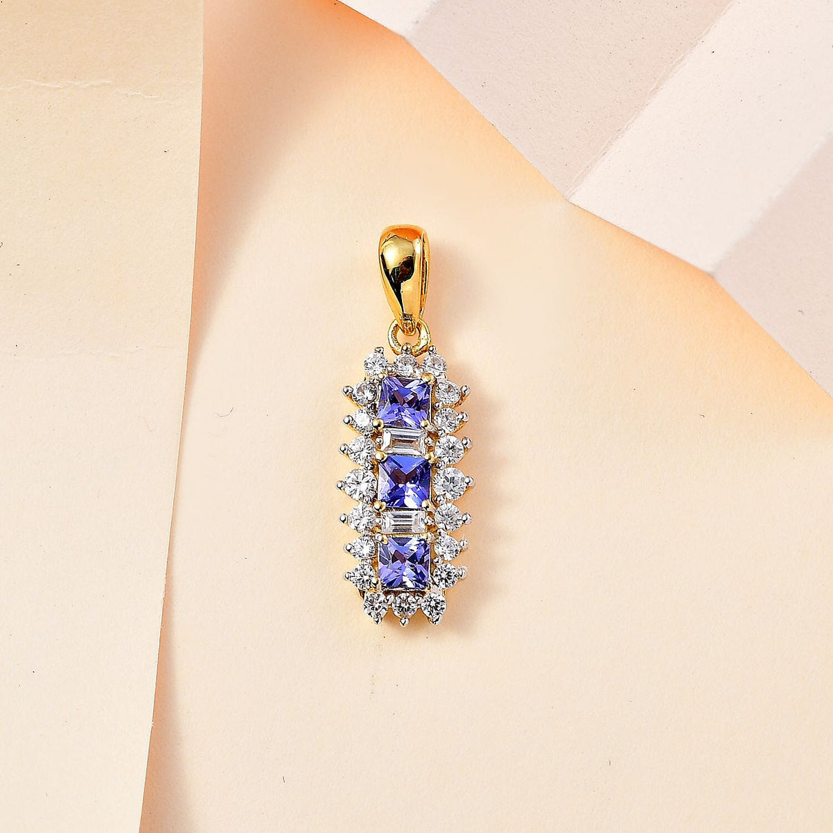 Tanzanite Trilogy Pendant with Natural Zircon in 18K Yellow Gold Vermeil Plated Sterling Silver 1.70 Ct V32647776 3