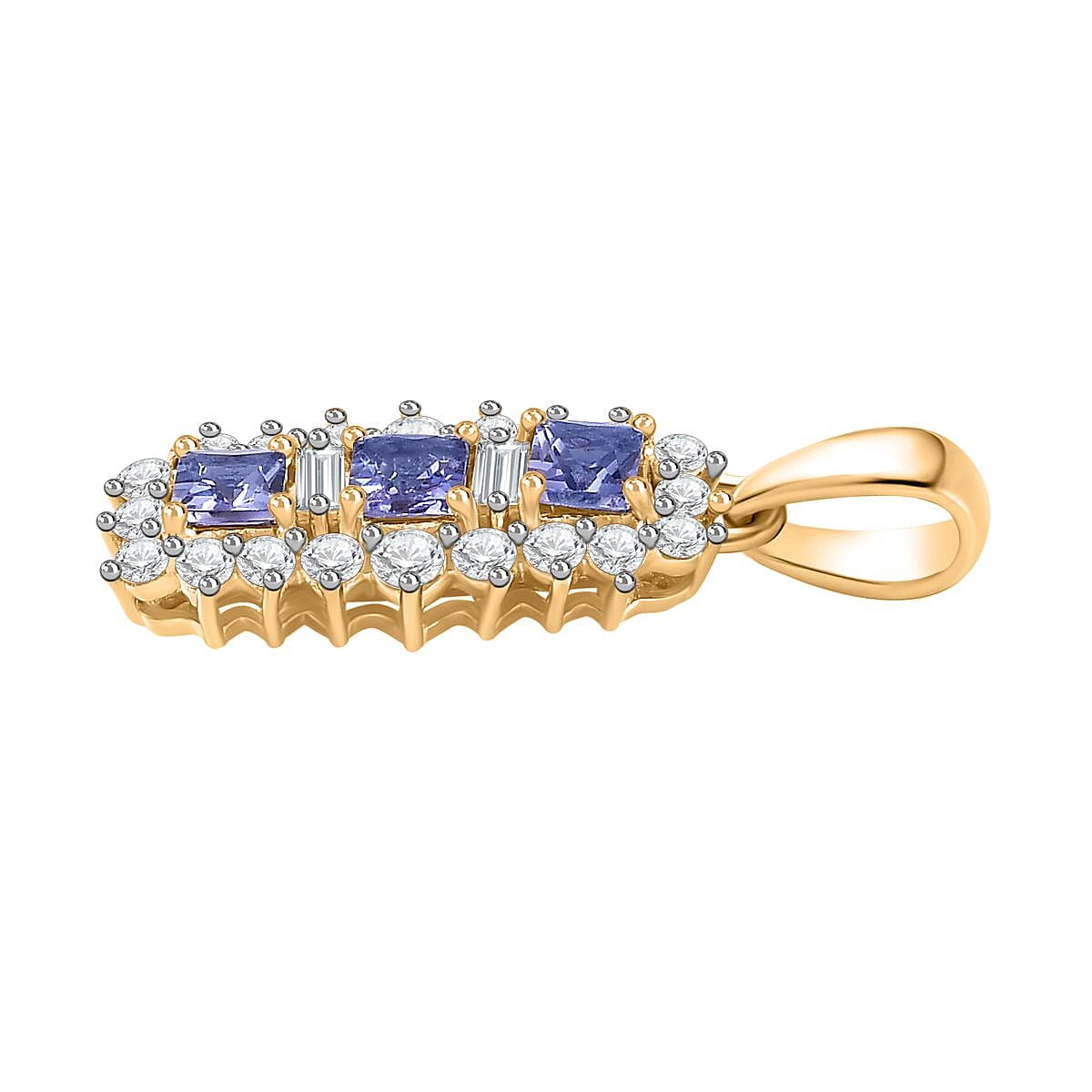 Tanzanite Trilogy Pendant with Natural Zircon in 18K Yellow Gold Vermeil Plated Sterling Silver 1.70 Ct V32647776 4