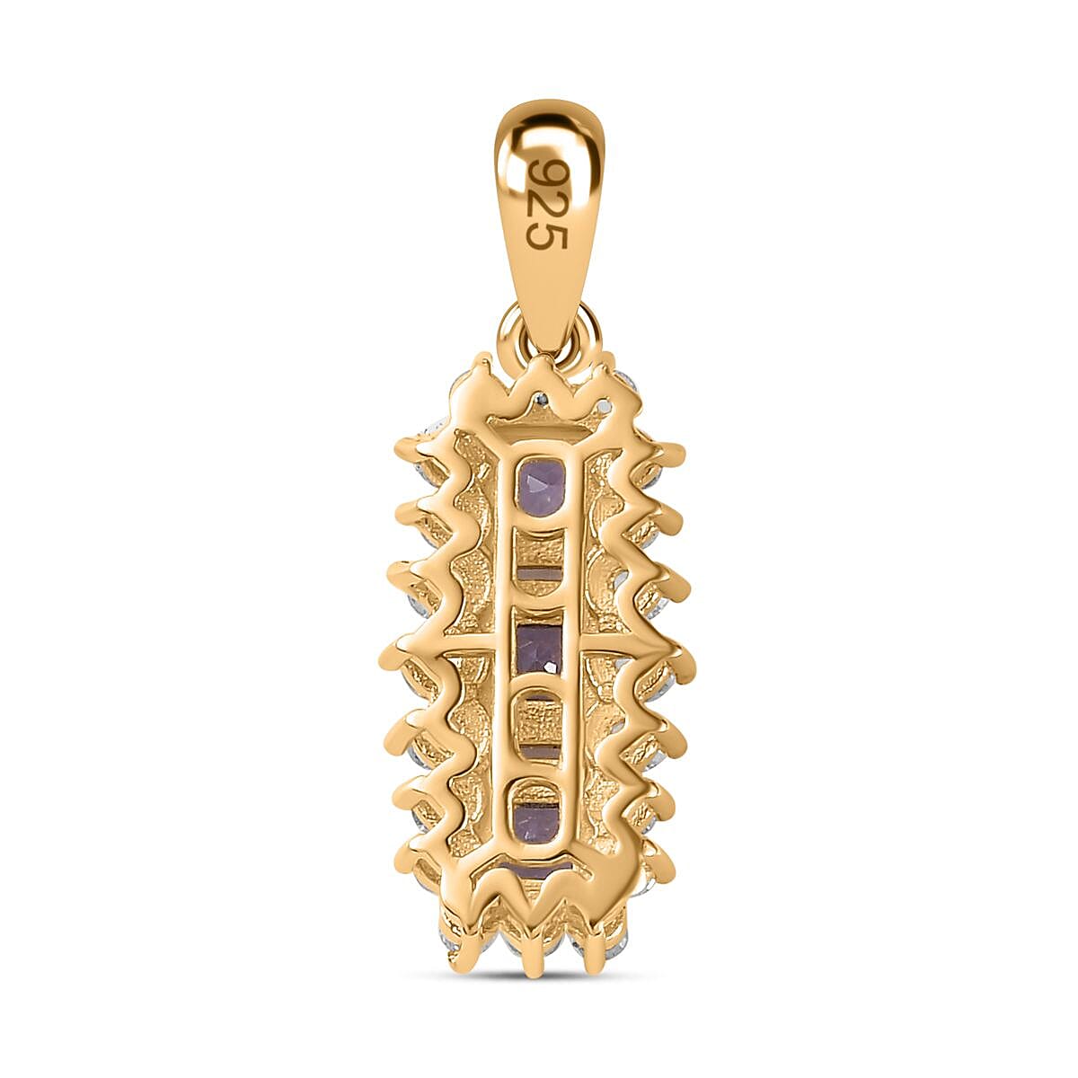 Tanzanite Trilogy Pendant with Natural Zircon in 18K Yellow Gold Vermeil Plated Sterling Silver 1.70 Ct V32647776 5