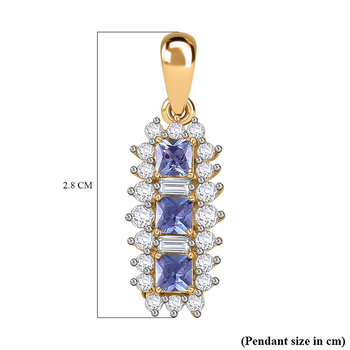 Tanzanite Trilogy Pendant with Natural Zircon in 18K Yellow Gold Vermeil Plated Sterling Silver 1.70 Ct V32647776 6
