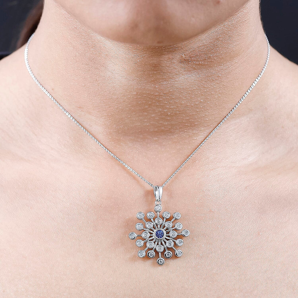 Tanzanite & Natural Zircon Snowflake Pendant with Chain (Size 20) in Platinum Overlay Sterling Silver 1.55 Ct, Silver Wt. 7.20 Gms