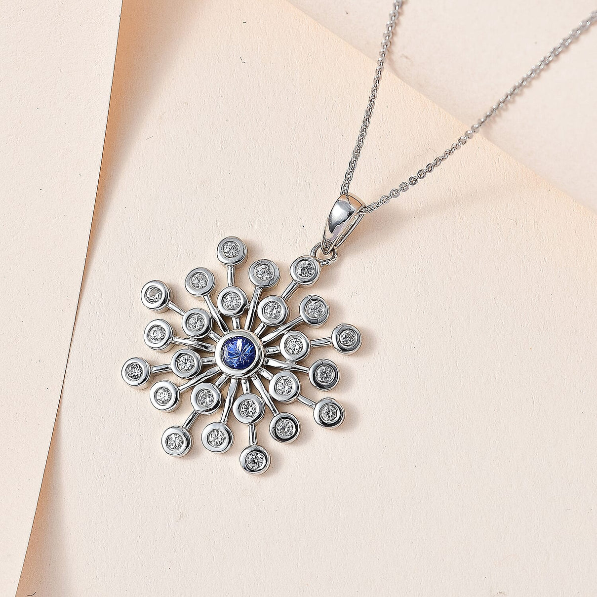 Tanzanite &amp; Natural Zircon Snowflake Pendant with Chain (Size 20) in Platinum Overlay Sterling Silver 1.55 Ct, Silver Wt. 7.20 Gms 4233732 2