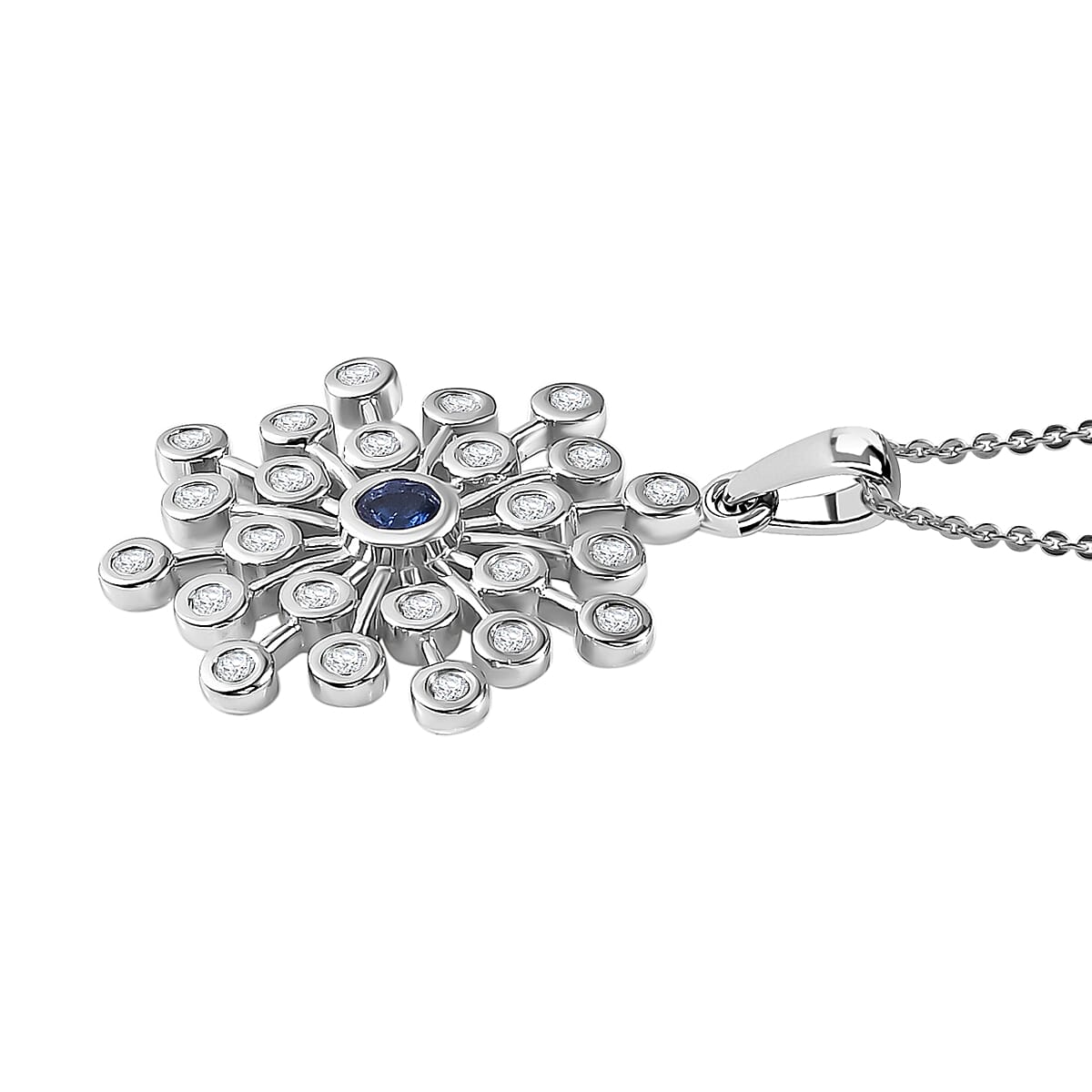 Tanzanite &amp; Natural Zircon Snowflake Pendant with Chain (Size 20) in Platinum Overlay Sterling Silver 1.55 Ct, Silver Wt. 7.20 Gms 4233732 3
