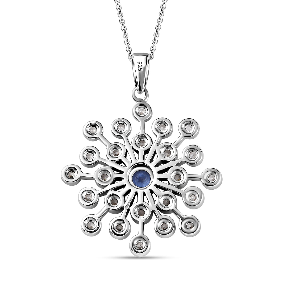 Tanzanite &amp; Natural Zircon Snowflake Pendant with Chain (Size 20) in Platinum Overlay Sterling Silver 1.55 Ct, Silver Wt. 7.20 Gms 4233732 4
