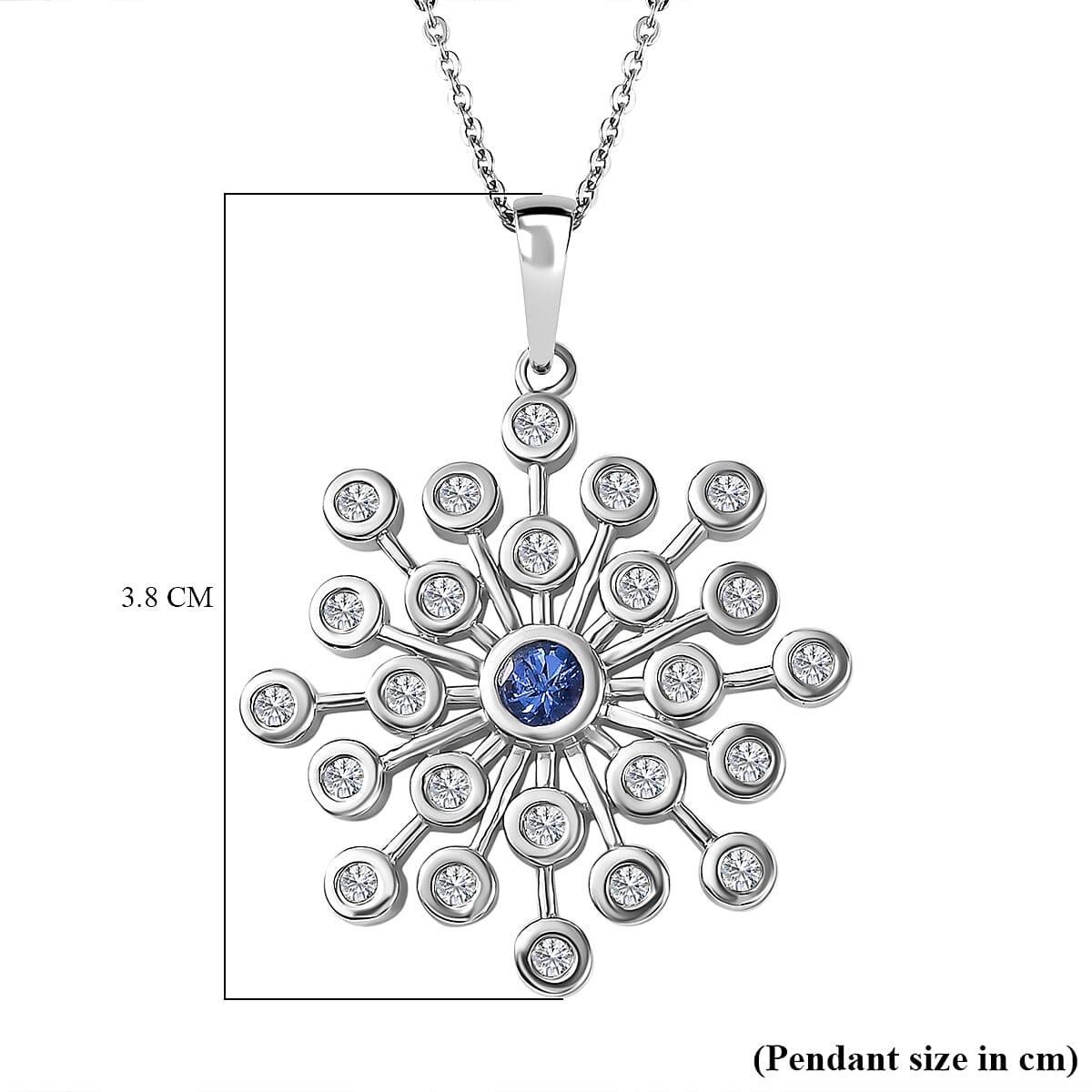 Tanzanite &amp; Natural Zircon Snowflake Pendant with Chain (Size 20) in Platinum Overlay Sterling Silver 1.55 Ct, Silver Wt. 7.20 Gms 4233732 6