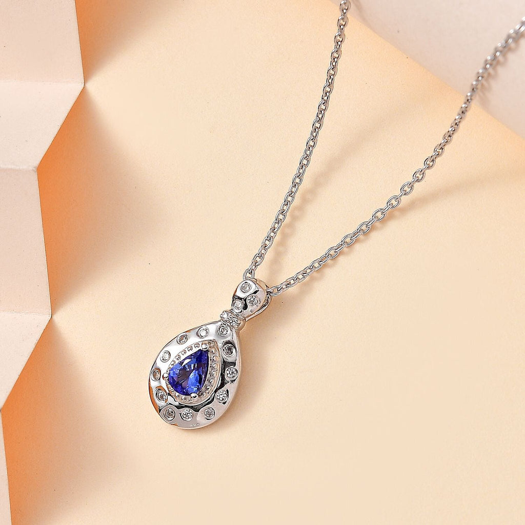 AAA Tanzanite & Natural Zircon Flush Pendant with Chain (Size 20) in Platinum Overlay Sterling Silver