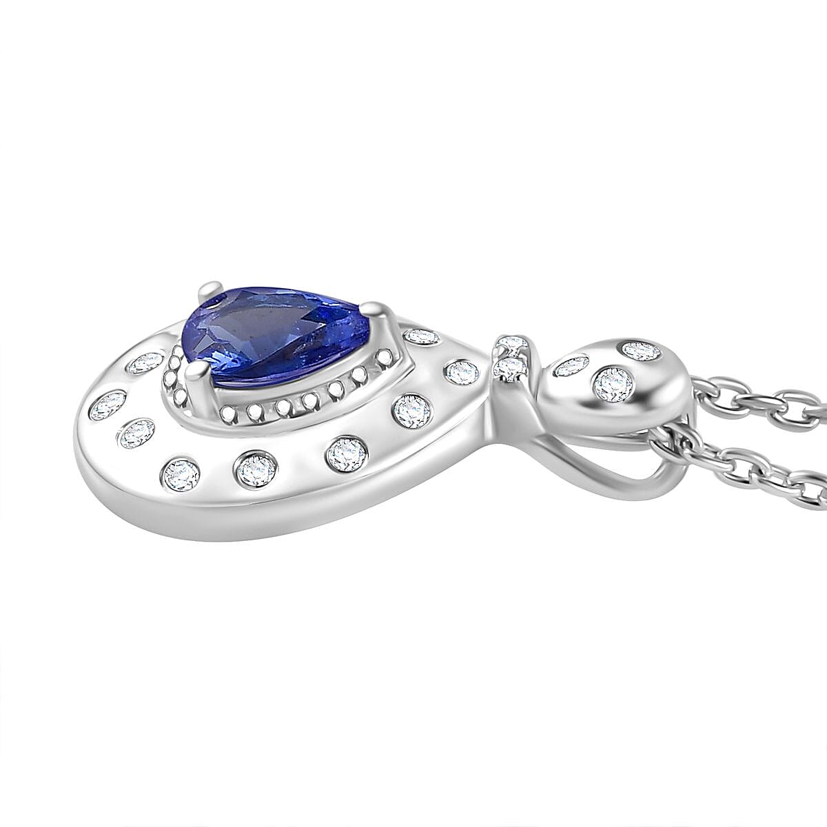 AAA Tanzanite &amp; Natural Zircon Flush Pendant with Chain (Size 20) in Platinum Overlay Sterling Silver 4267651 3