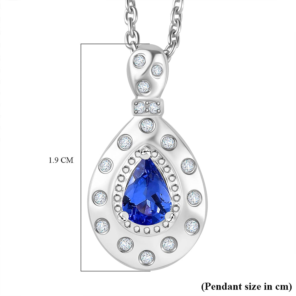 AAA Tanzanite & Natural Zircon Flush Pendant with Chain (Size 20) in Platinum Overlay Sterling Silver