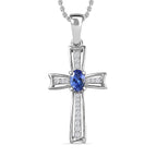 AAA Tanzanite & Natural Zircon Cross Pendant with Chain (Size 20) in Platinum Overlay Sterling Silver