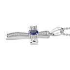 AAA Tanzanite & Natural Zircon Cross Pendant with Chain (Size 20) in Platinum Overlay Sterling Silver