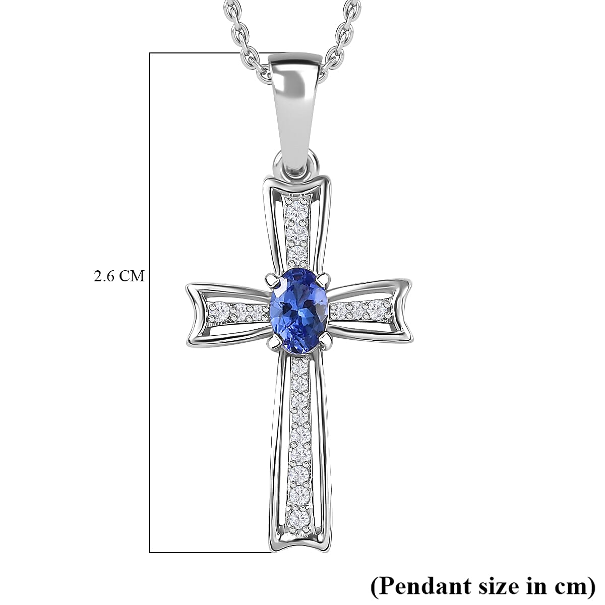 AAA Tanzanite &amp; Natural Zircon Cross Pendant with Chain (Size 20) in Platinum Overlay Sterling Silver 4267676 6