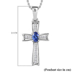 AAA Tanzanite & Natural Zircon Cross Pendant with Chain (Size 20) in Platinum Overlay Sterling Silver