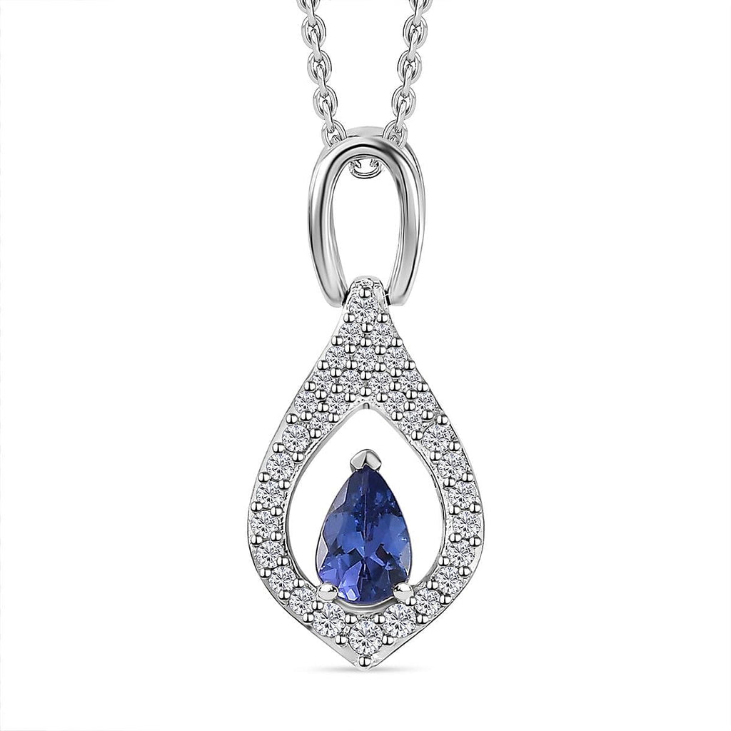 AAA Tanzanite & Natural Zircon Pendant with Chain (Size 20) in Platinum Overlay Sterling Silver