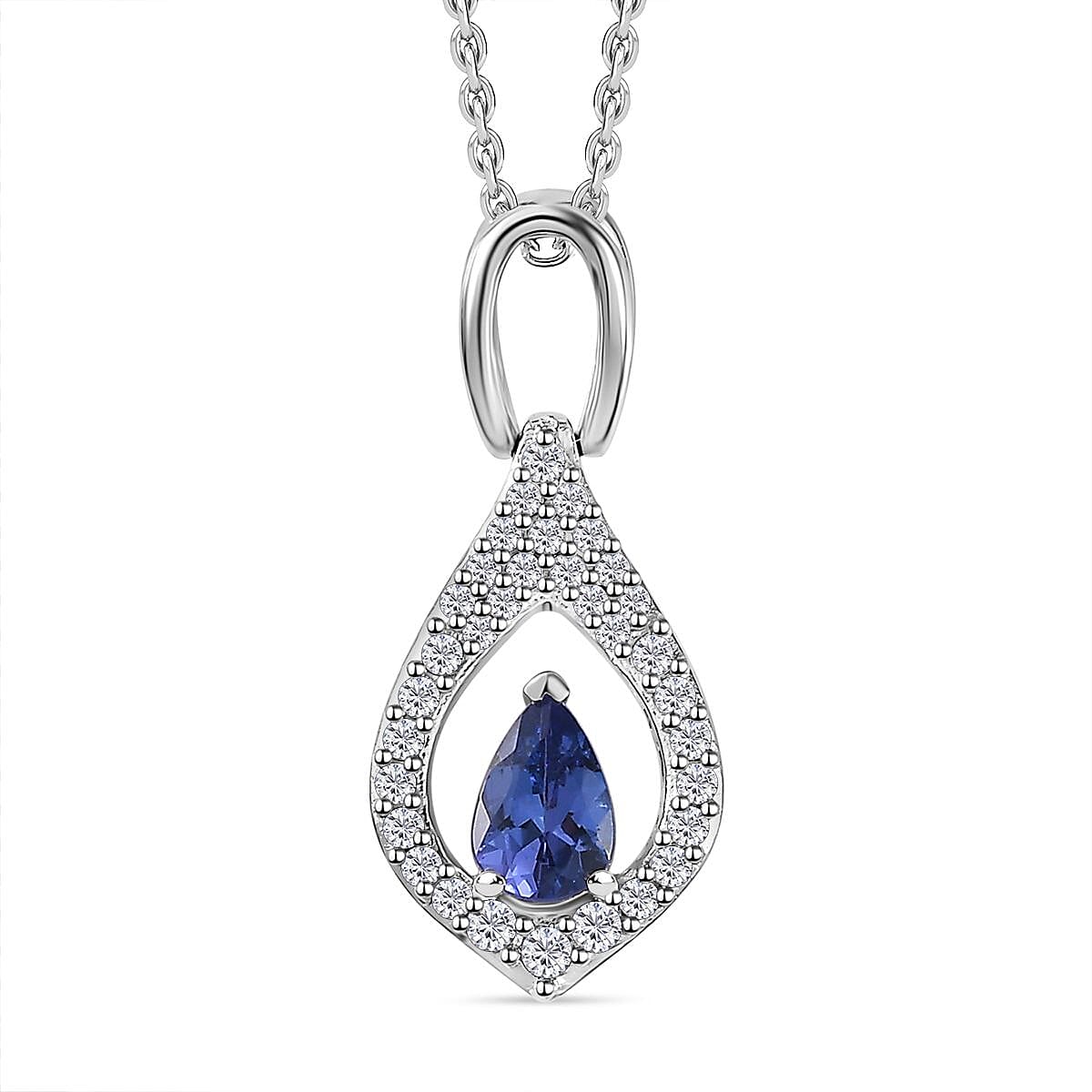 AAA Tanzanite &amp; Natural Zircon Pendant with Chain (Size 20) in Platinum Overlay Sterling Silver 4267679 0