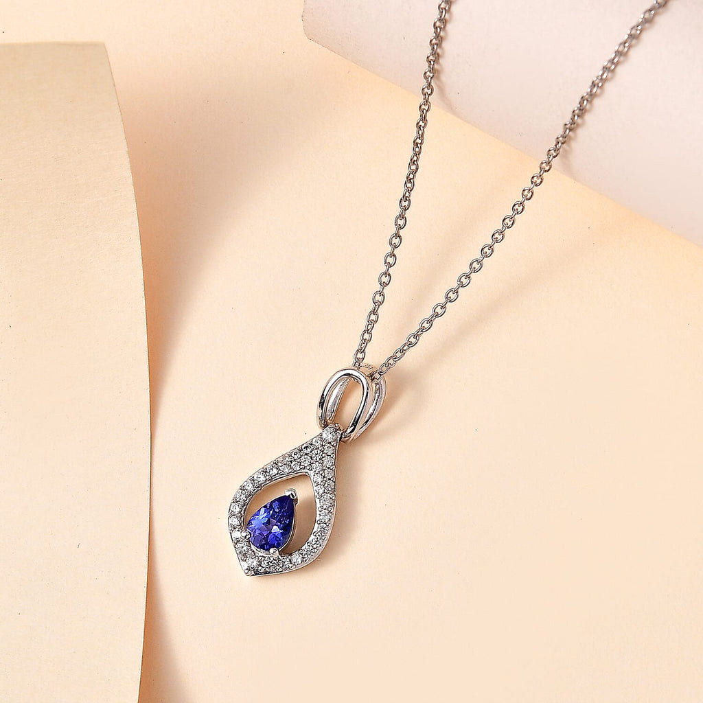 AAA Tanzanite & Natural Zircon Pendant with Chain (Size 20) in Platinum Overlay Sterling Silver