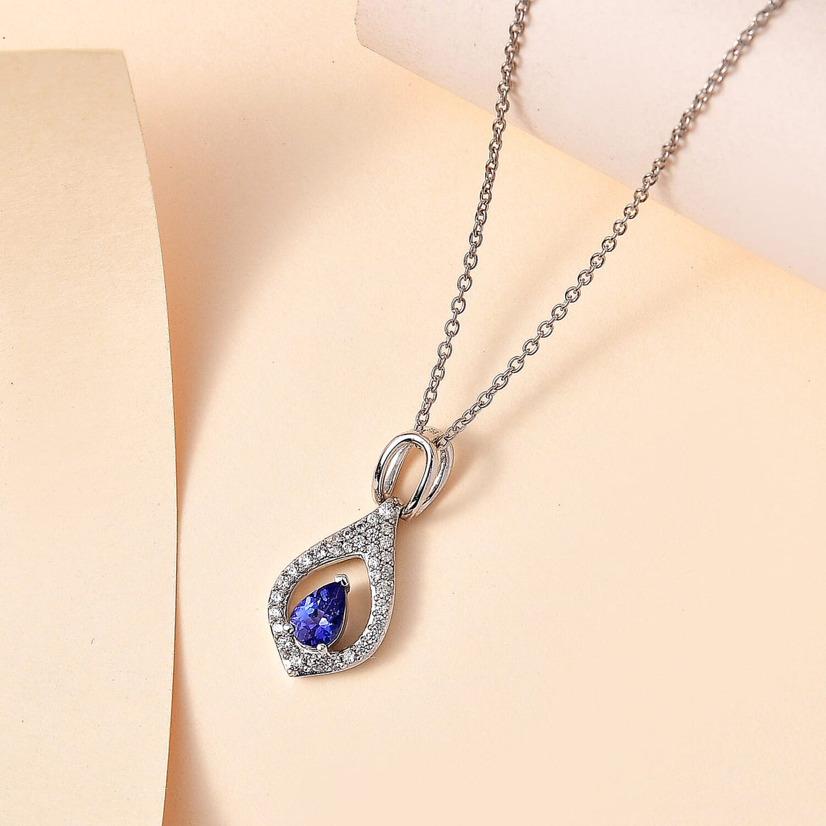 AAA Tanzanite &amp; Natural Zircon Pendant with Chain (Size 20) in Platinum Overlay Sterling Silver 4267679 2