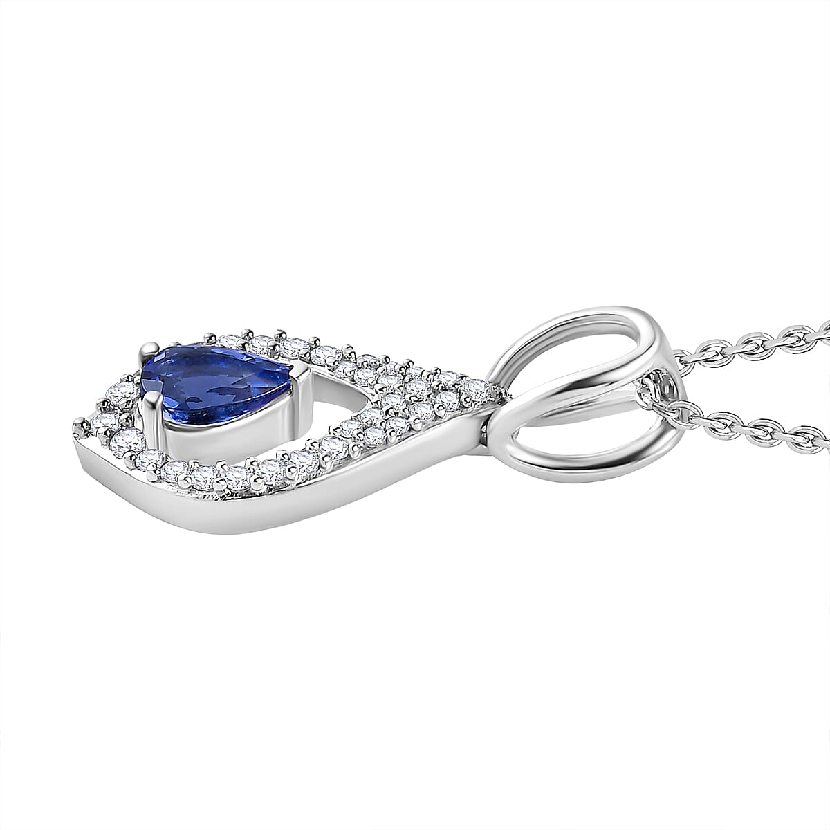AAA Tanzanite &amp; Natural Zircon Pendant with Chain (Size 20) in Platinum Overlay Sterling Silver 4267679 3