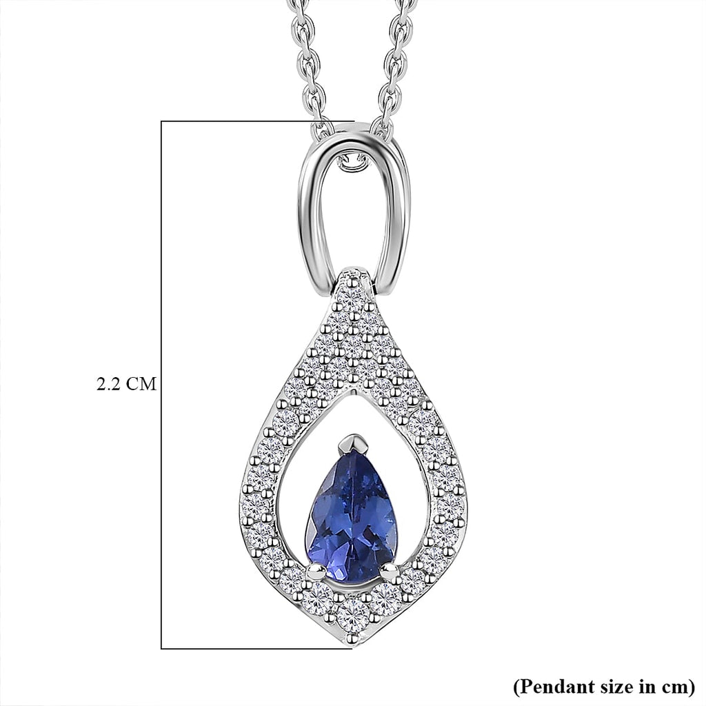 AAA Tanzanite & Natural Zircon Pendant with Chain (Size 20) in Platinum Overlay Sterling Silver