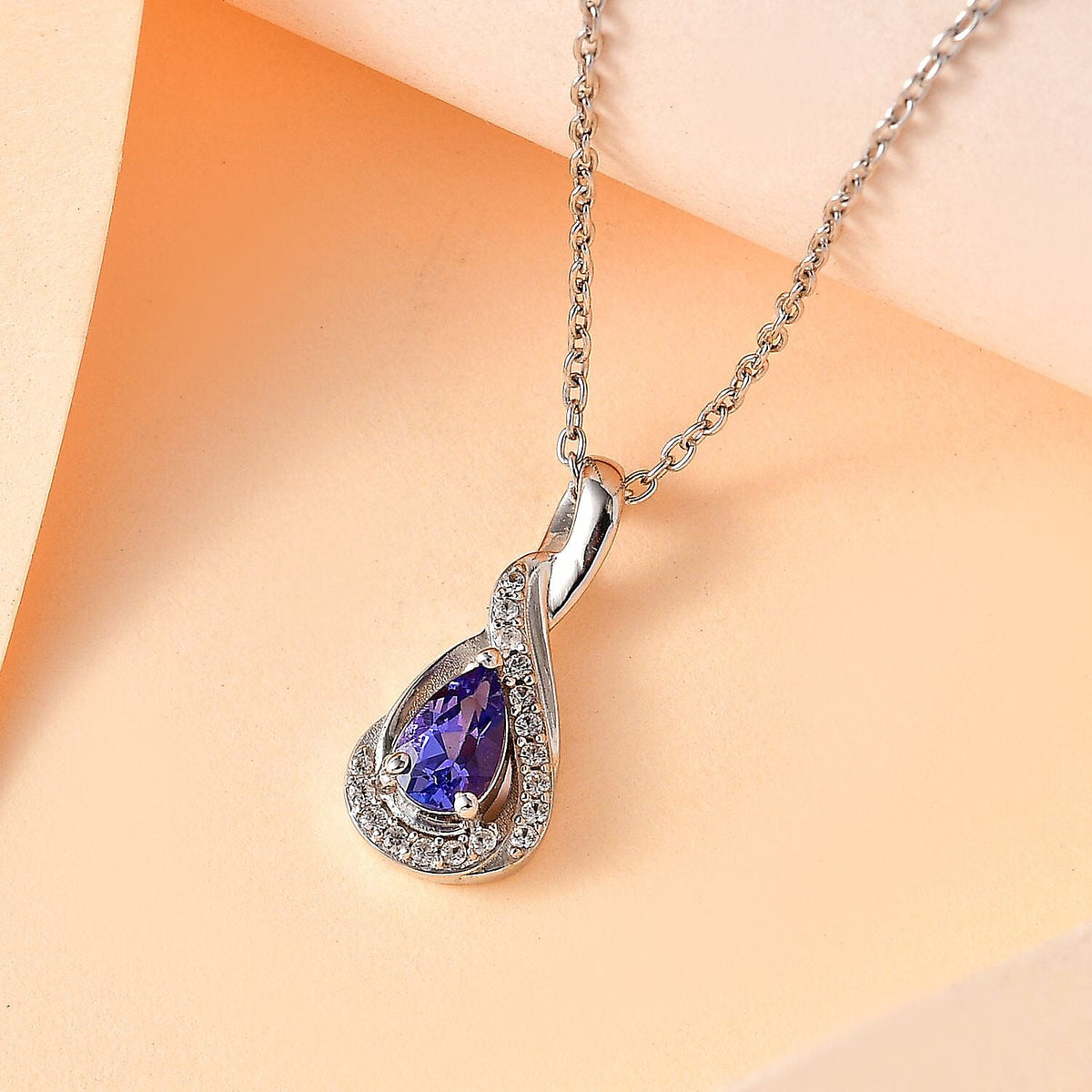 AAA Tanzanite &amp; Natural Zircon Infinity Pendant with Chain (Size 20) in Platinum Overlay Sterling Silver 4267697 1