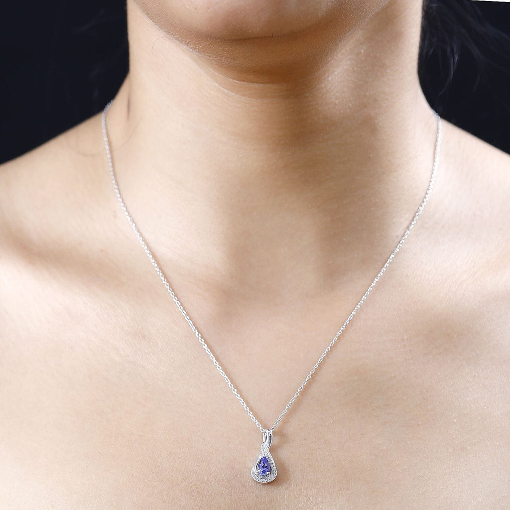 AAA Tanzanite & Natural Zircon Infinity Pendant with Chain (Size 20) in Platinum Overlay Sterling Silver