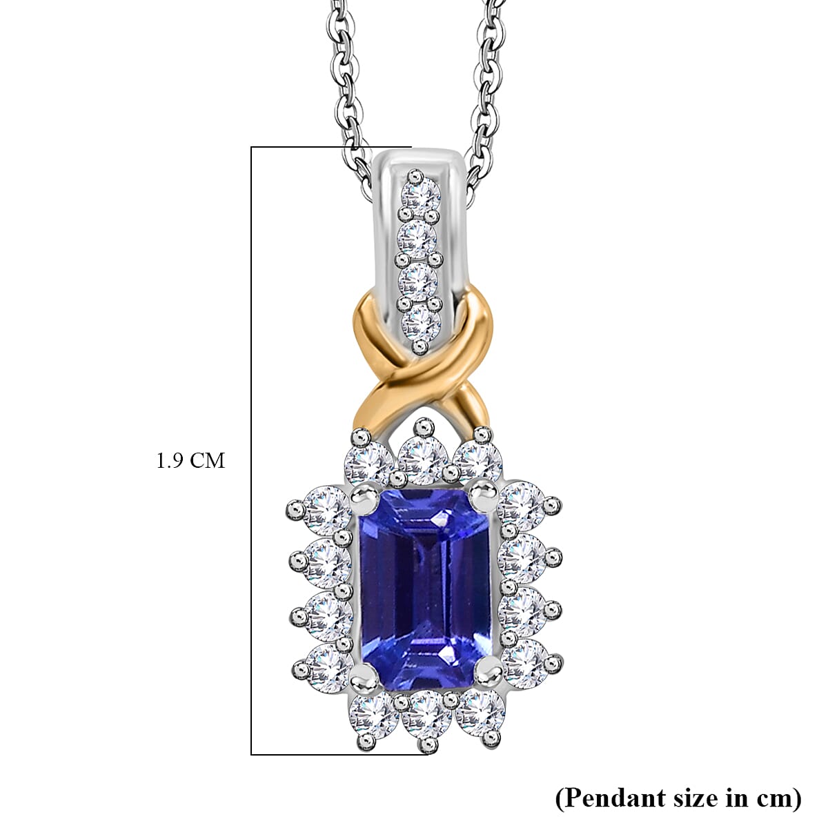 Tanzanite, White Zircon Halo Pendant with Chain (Size 20) in Rhodium and 18K Vermeil Yellow Gold Plated Sterling Silver 4311683 7
