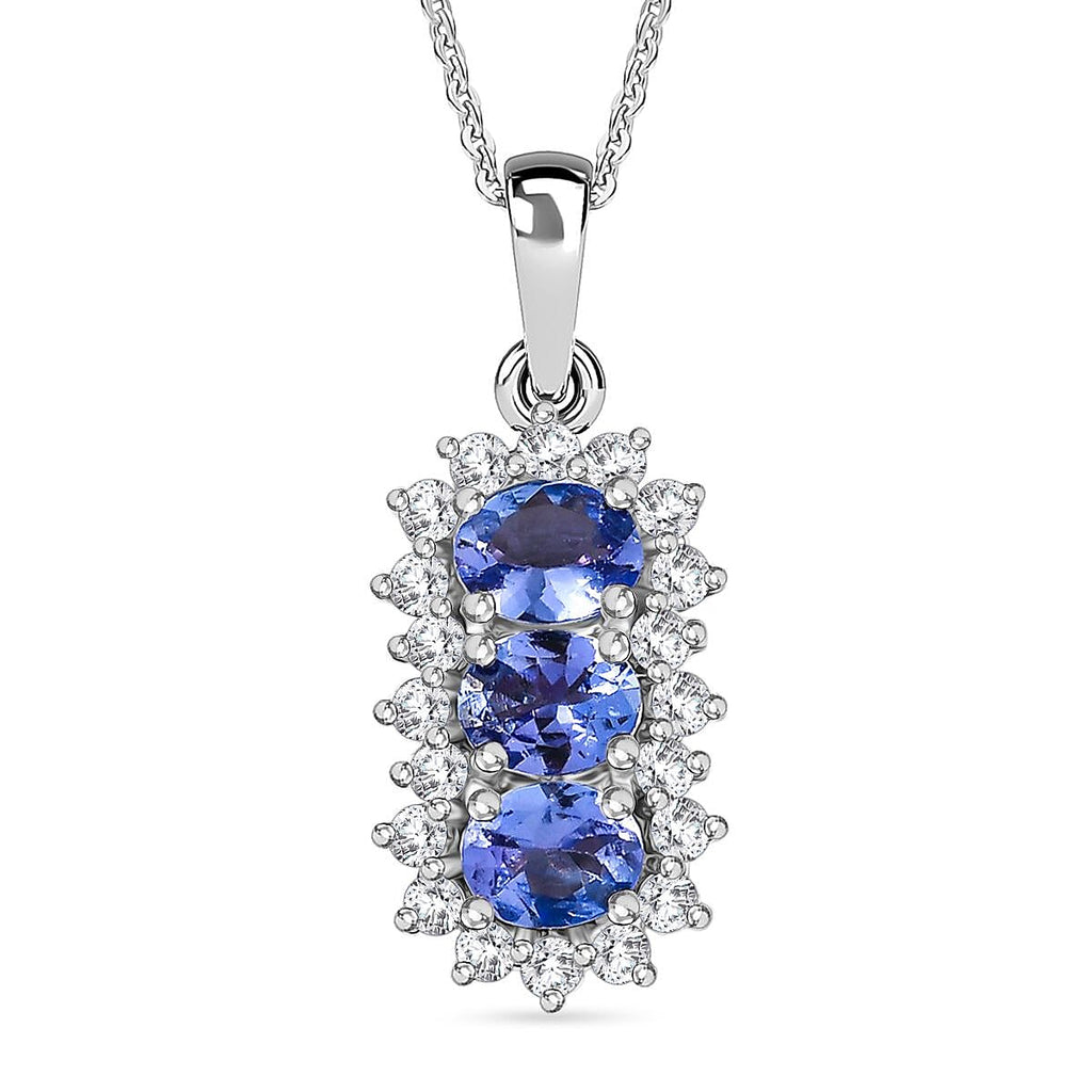 Tanzanite & White Zircon Pendant with Chain (Size 20) in Platinum Overlay Sterling Silver 1.74 Ct.