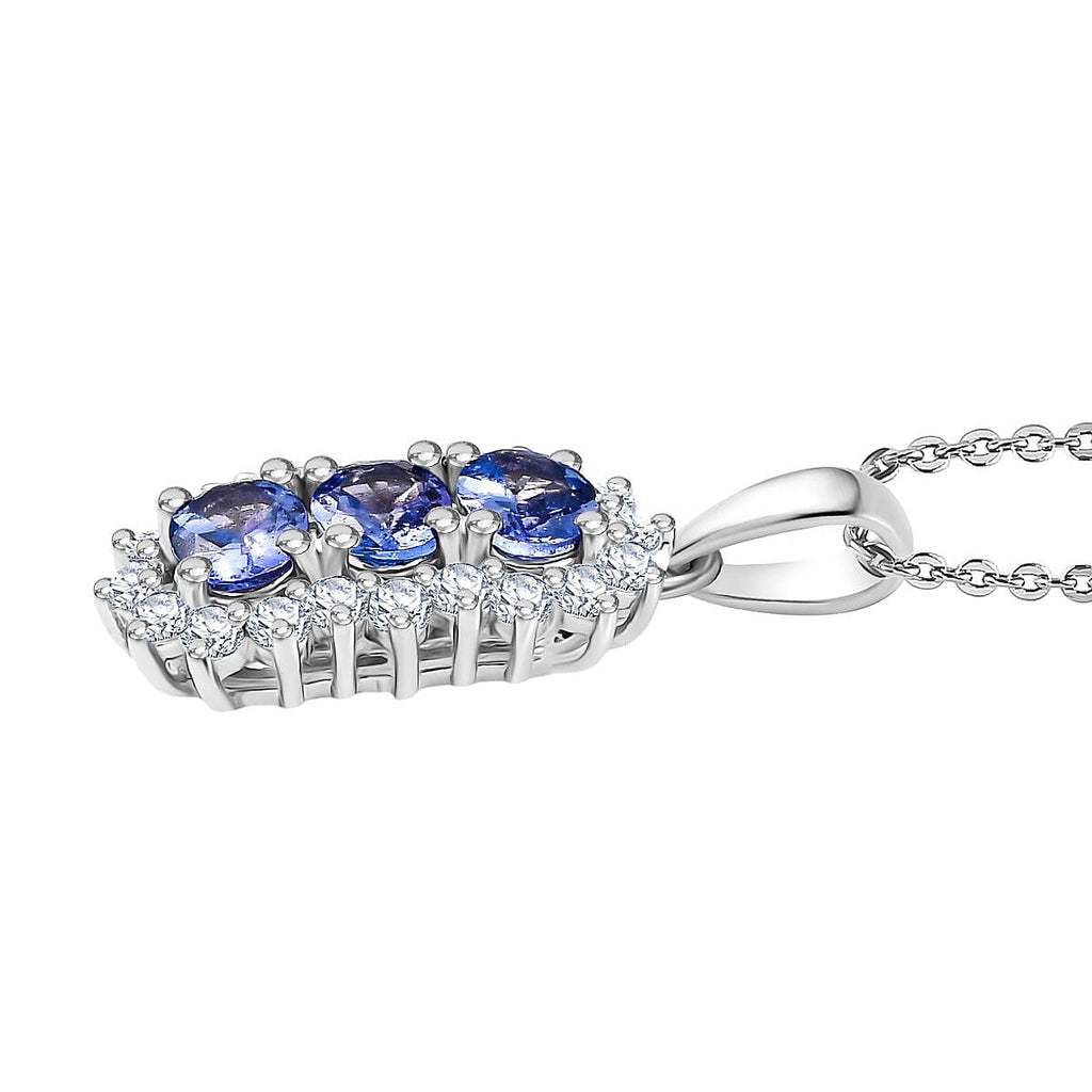 Tanzanite & White Zircon Pendant with Chain (Size 20) in Platinum Overlay Sterling Silver 1.74 Ct.