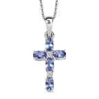 D'Joy Tanzanite & White Zircon Cross Pendant with Chain (Size 20) in Platinum Overlay Sterling Silver 1.27 Ct.