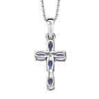 D'Joy Tanzanite & White Zircon Cross Pendant with Chain (Size 20) in Platinum Overlay Sterling Silver 1.27 Ct.