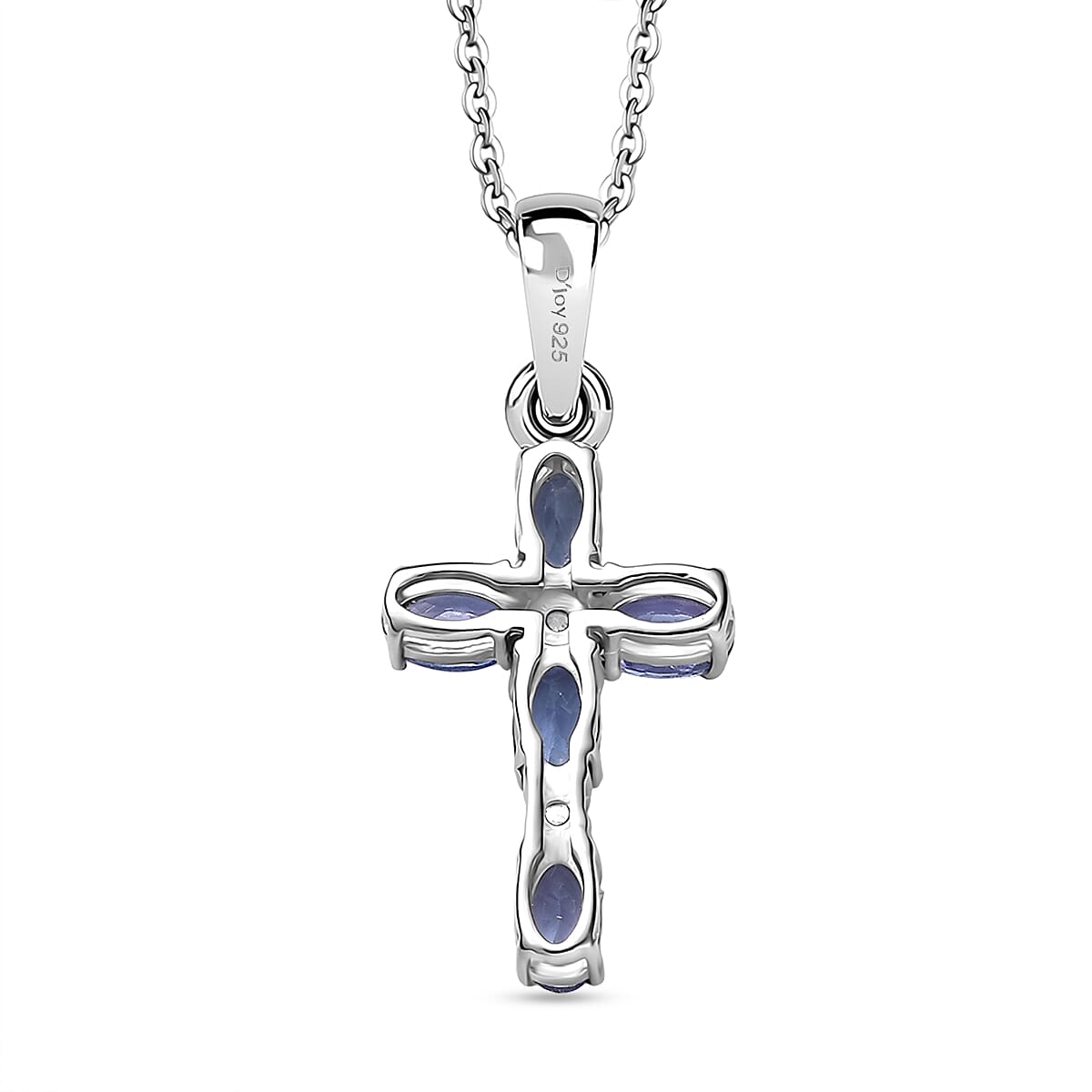D'Joy Tanzanite &amp; White Zircon Cross Pendant with Chain (Size 20) in Platinum Overlay Sterling Silver 1.27 Ct. 4430347 5