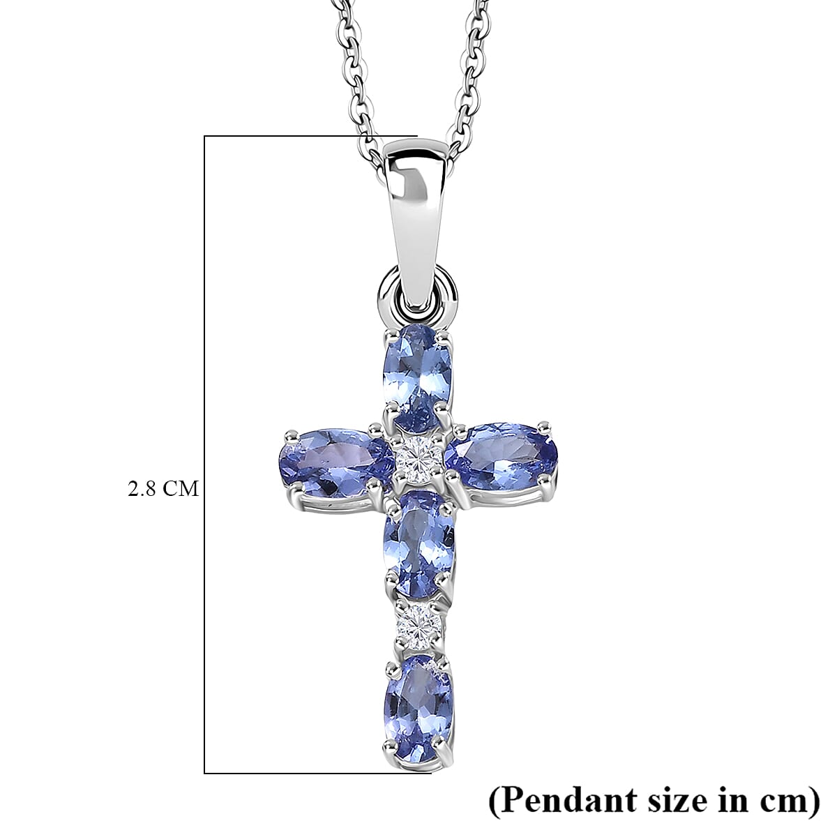 D'Joy Tanzanite &amp; White Zircon Cross Pendant with Chain (Size 20) in Platinum Overlay Sterling Silver 1.27 Ct. 4430347 6