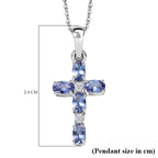 D'Joy Tanzanite & White Zircon Cross Pendant with Chain (Size 20) in Platinum Overlay Sterling Silver 1.27 Ct.