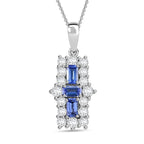 Tanzanite & White Zircon Pendant with Chain (Size - 20) in Rhodium Overlay Sterling Silver 2.81 Ct.