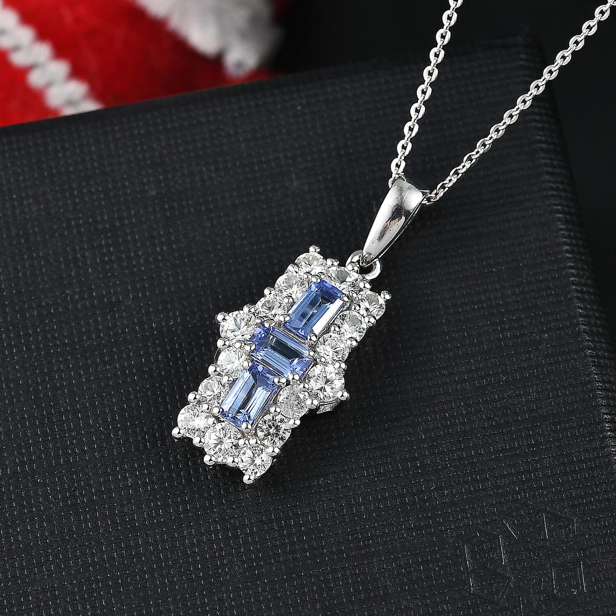 Tanzanite and White Zircon Pendant with Chain (Size - 20) in Rhodium Overlay Sterling Silver 4332676 2