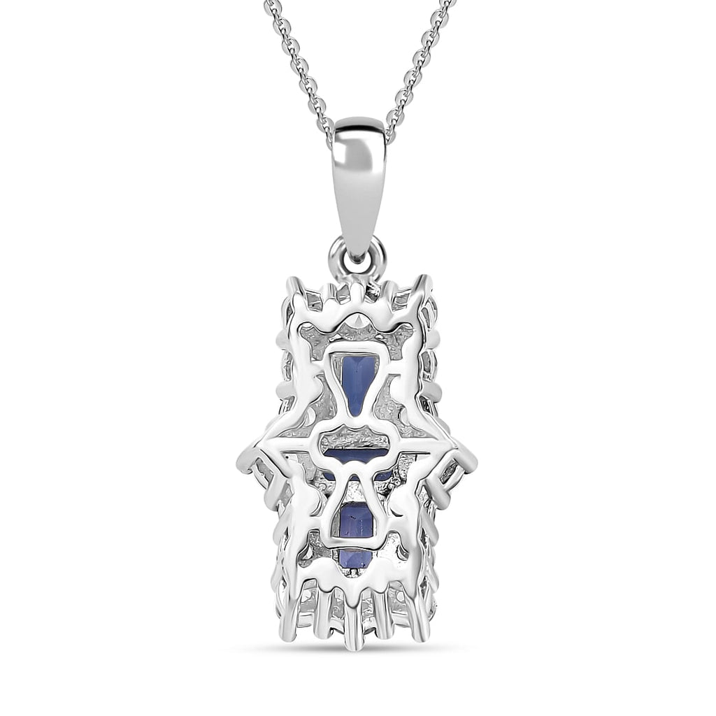 Tanzanite & White Zircon Pendant with Chain (Size - 20) in Rhodium Overlay Sterling Silver 2.81 Ct.