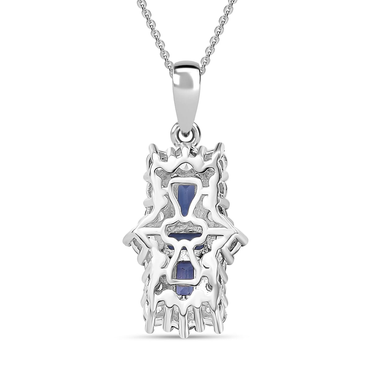 Tanzanite and White Zircon Pendant with Chain (Size - 20) in Rhodium Overlay Sterling Silver 4332676 5