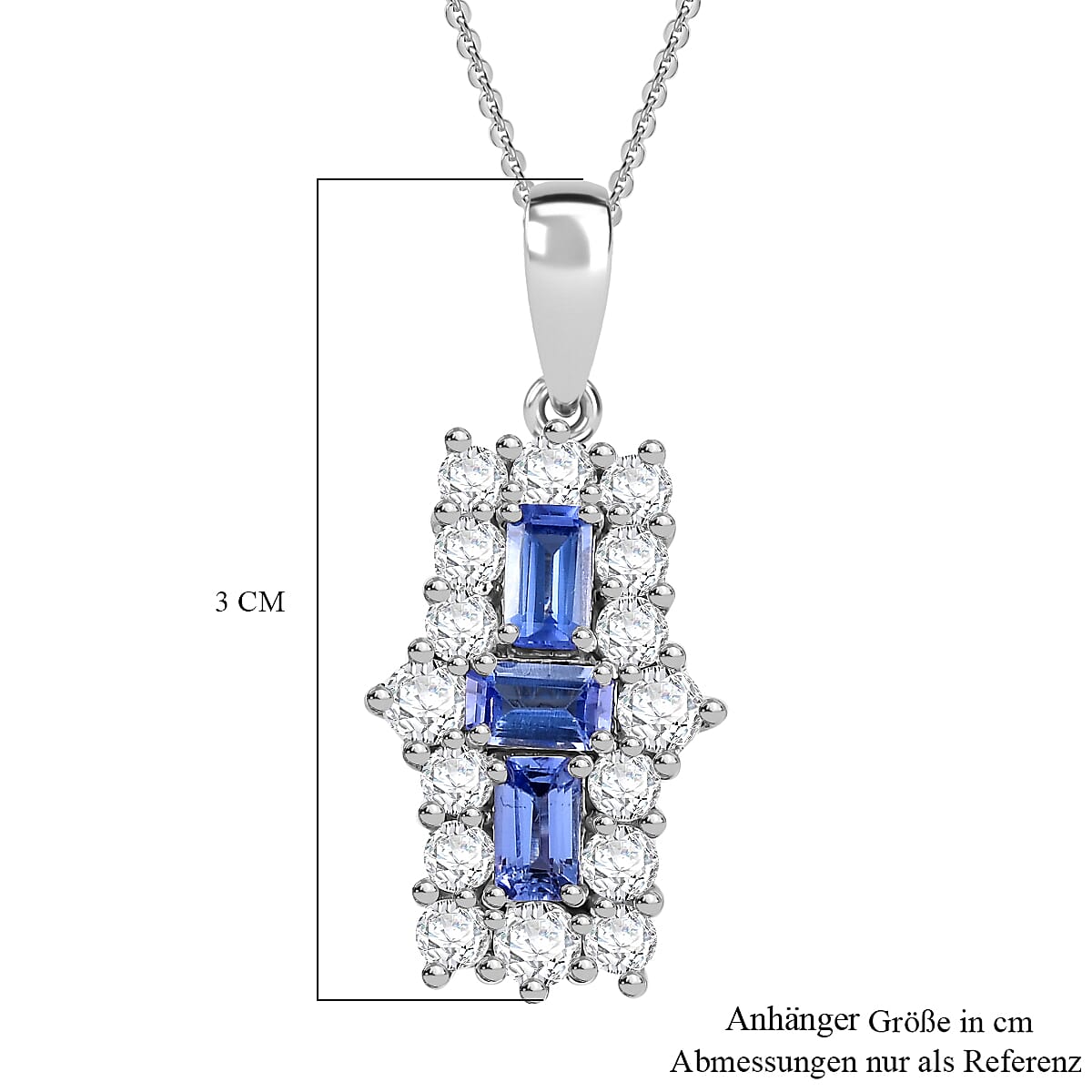 Tanzanite and White Zircon Pendant with Chain (Size - 20) in Rhodium Overlay Sterling Silver 4332676 6