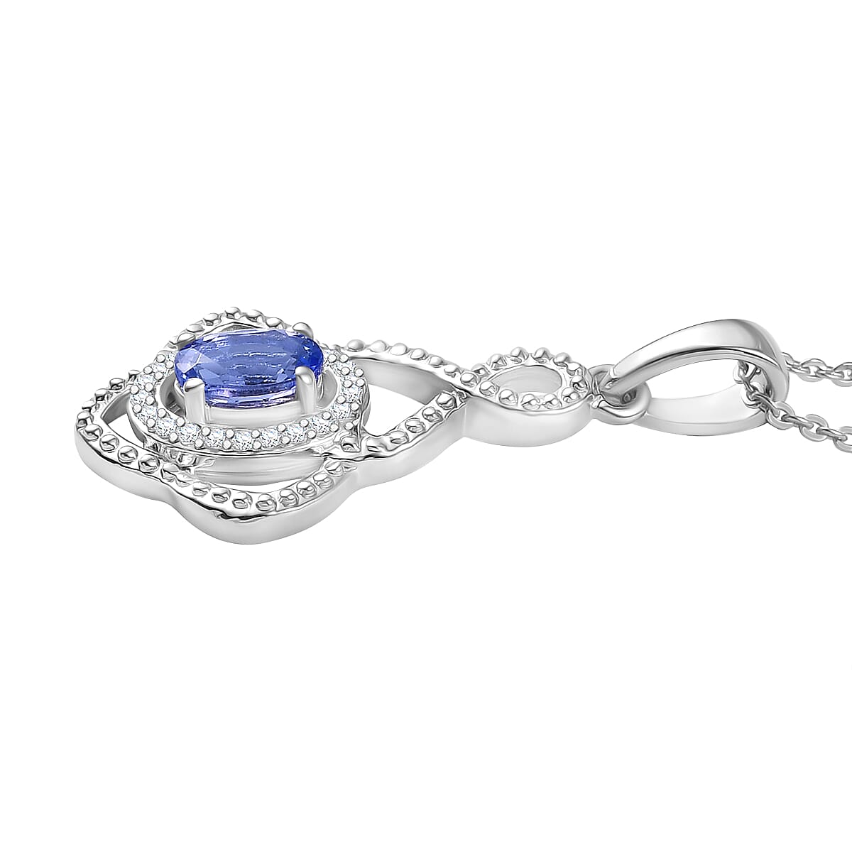 Tanzanite &amp; White Zircon Pendant with Chain (Size 20) in Rhodium Overlay Sterling Silver 0.64 Ct. 4359105 4