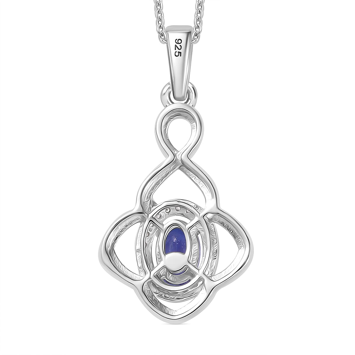 Tanzanite &amp; White Zircon Pendant with Chain (Size 20) in Rhodium Overlay Sterling Silver 0.64 Ct. 4359105 5