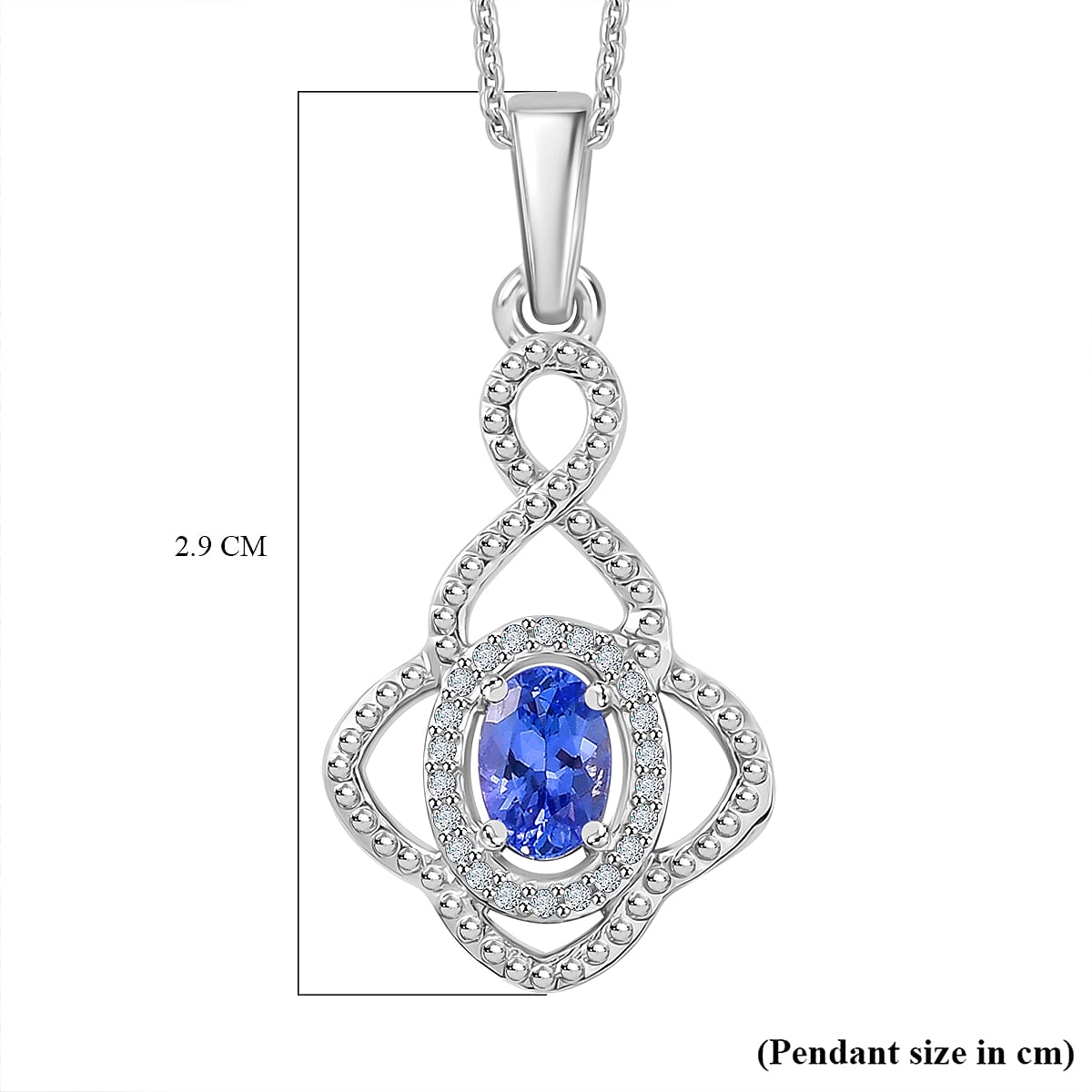 Tanzanite &amp; White Zircon Pendant with Chain (Size 20) in Rhodium Overlay Sterling Silver 0.64 Ct. 4359105 7