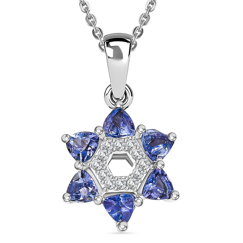 Tanzanite & White Zircon Pendant with Chain (Size 20) in Rhodium Overlay Sterling Silver