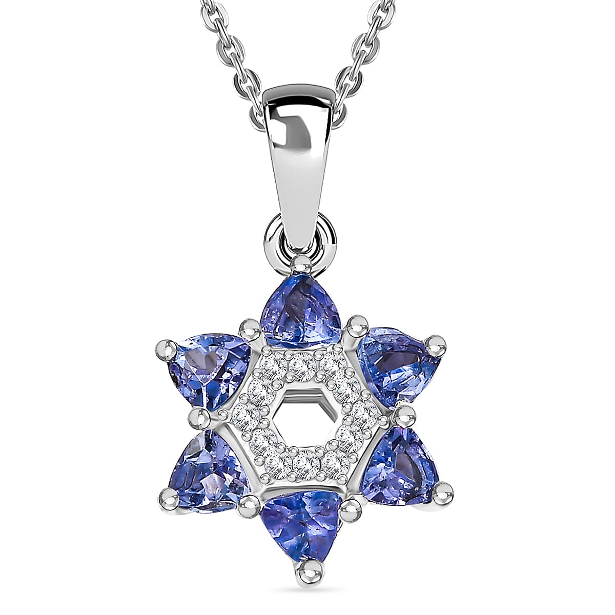 Tanzanite &amp; White Zircon Pendant with Chain (Size 20) in Rhodium Overlay Sterling Silver 4359122 0