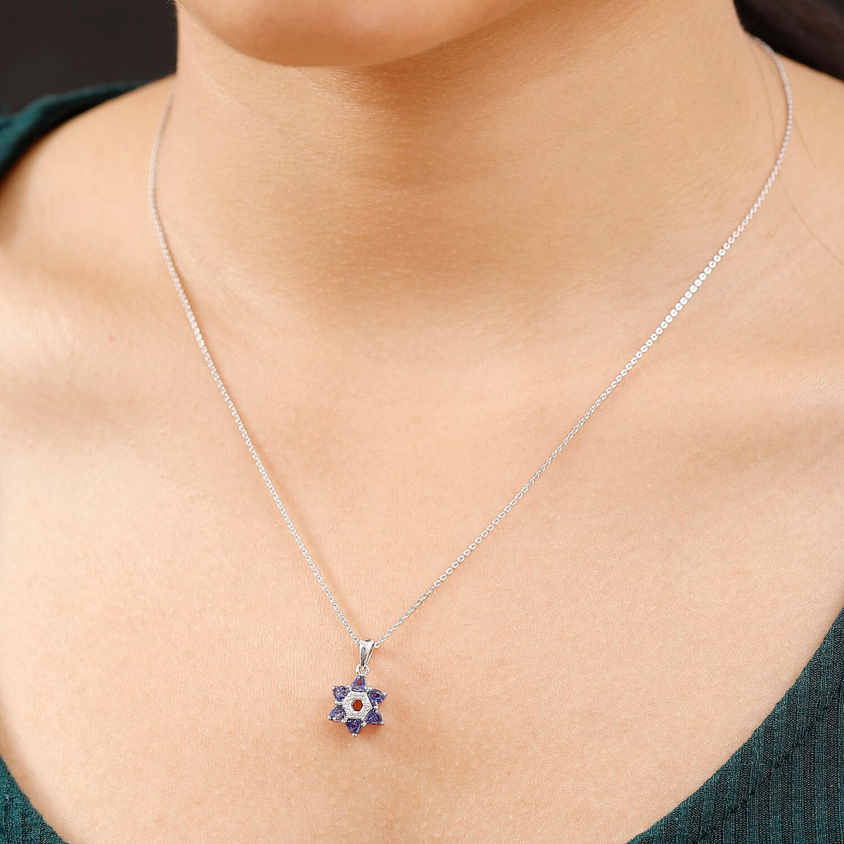 Tanzanite &amp; White Zircon Pendant with Chain (Size 20) in Rhodium Overlay Sterling Silver 4359122 2