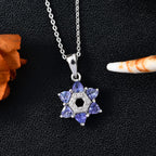 Tanzanite & White Zircon Pendant with Chain (Size 20) in Rhodium Overlay Sterling Silver