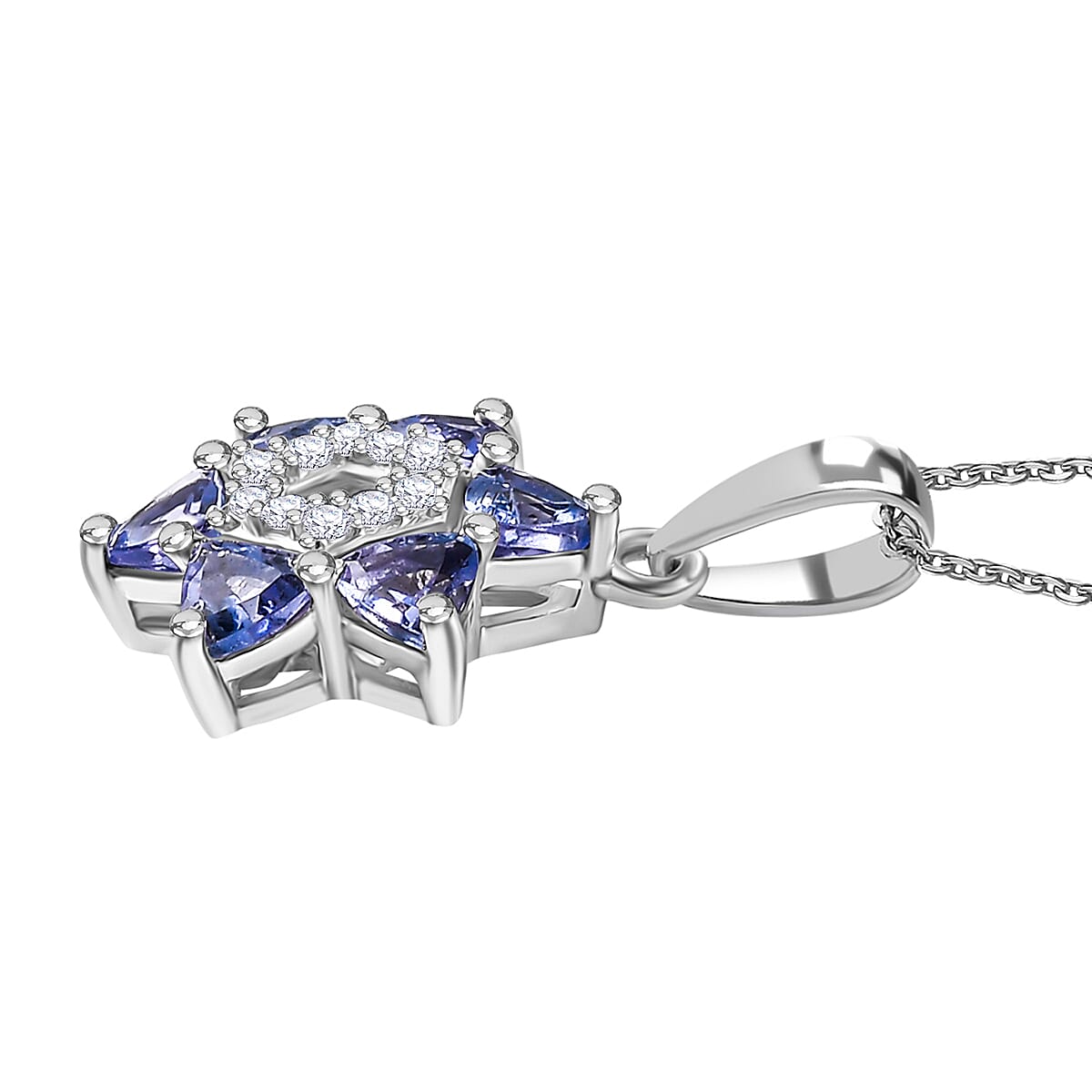 Tanzanite &amp; White Zircon Pendant with Chain (Size 20) in Rhodium Overlay Sterling Silver 4359122 4