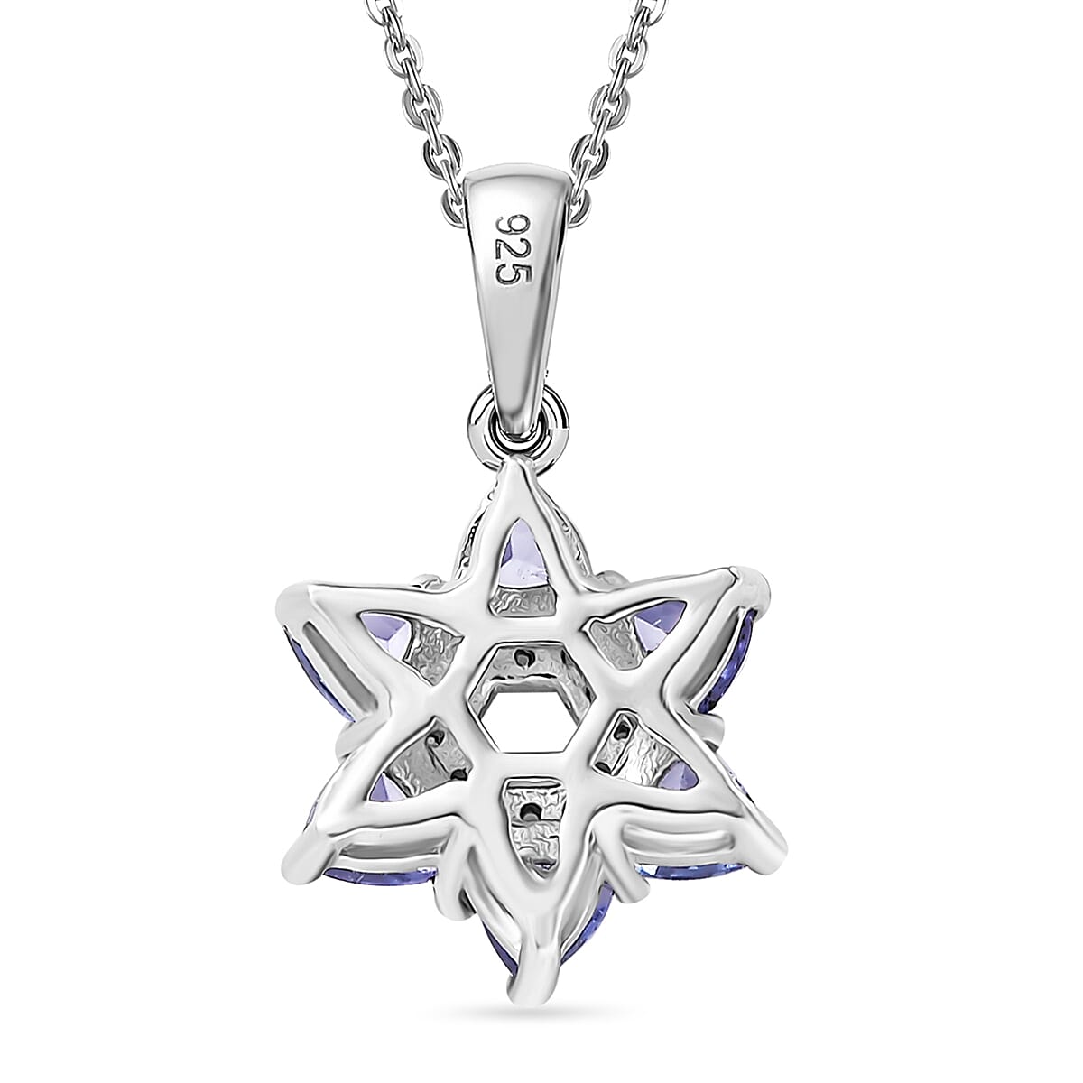 Tanzanite &amp; White Zircon Pendant with Chain (Size 20) in Rhodium Overlay Sterling Silver 4359122 5