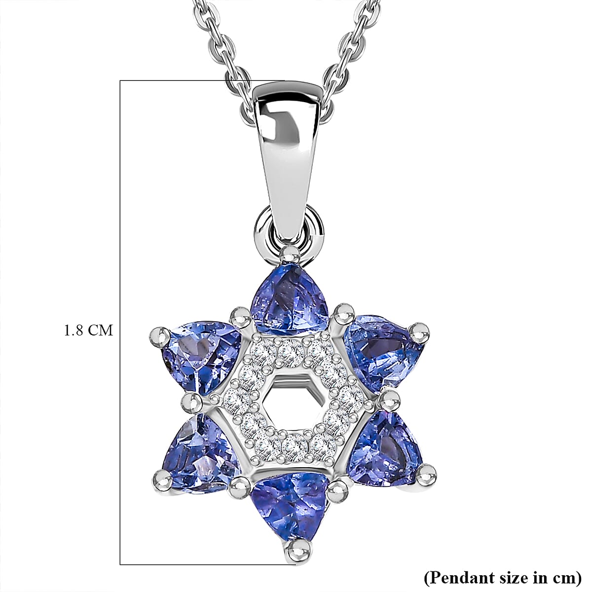 Tanzanite &amp; White Zircon Pendant with Chain (Size 20) in Rhodium Overlay Sterling Silver 4359122 6