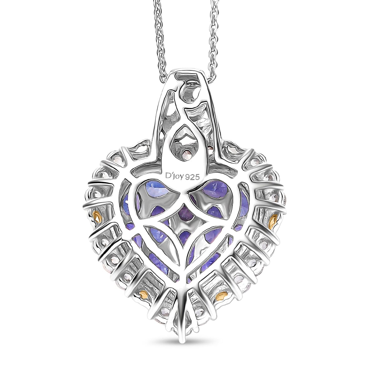 D'Joy Tanzanite and White Zircon Heart Pendant with Chain (Size 20) in 18K Vermeil Yellow Gold Plated and Rhodium Overlay Sterling Silver 3.71 Ct. 4417794 5